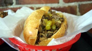 Chicken cheesesteak pepperjack, wit, mushrooms, sweet, and hot from Tat's!!!  12"= two meals.