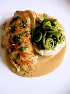 My herb roasted chicken dish came with amazing fiddlehead ferns.  So yummy!