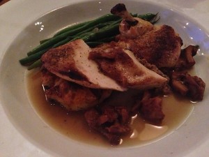 Poulet roti with butternut squash bread pudding and green beans.